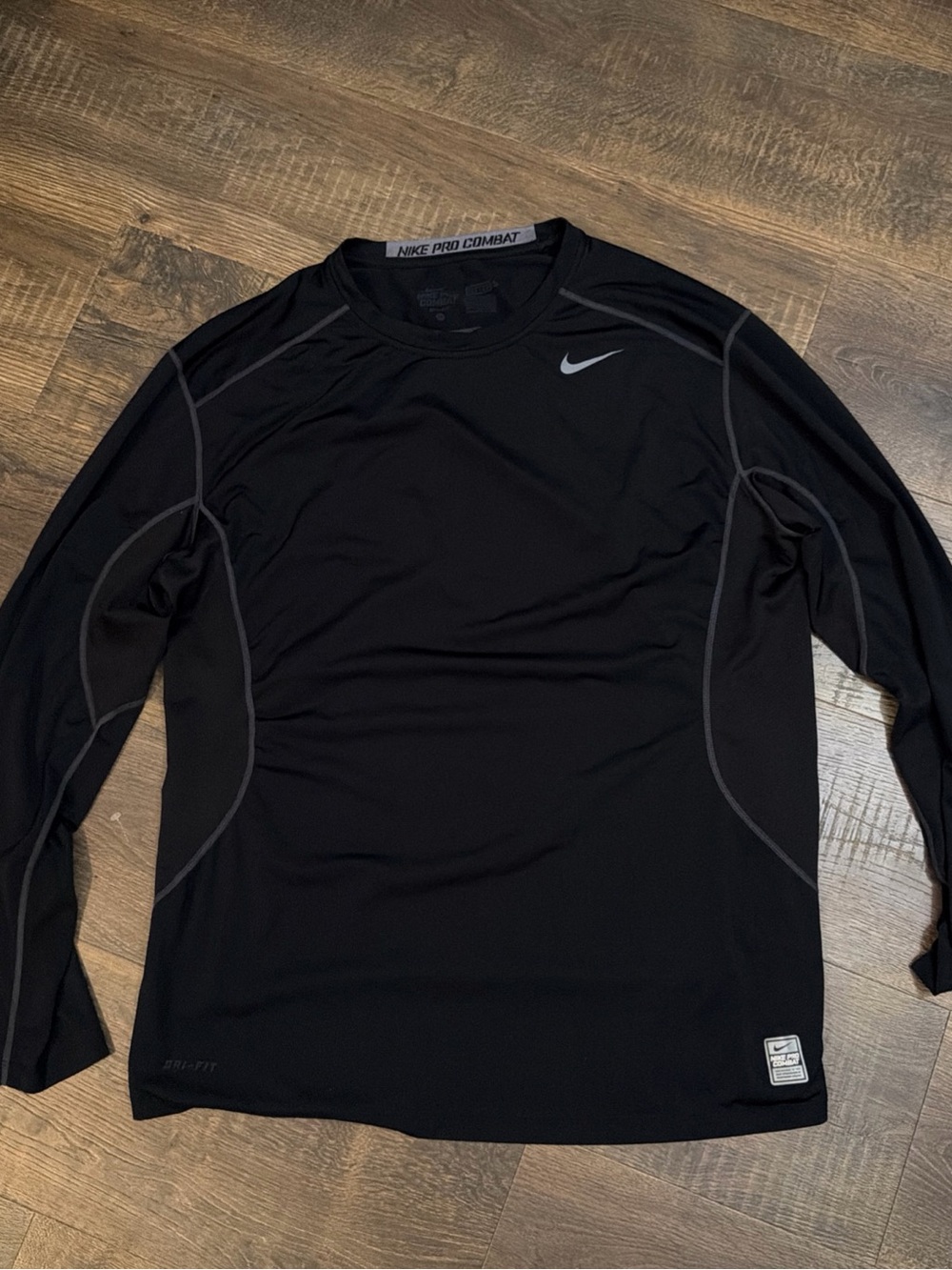 Nike Pro Combat Dri Fit Compression Shirt Mens XL Black Long Sleeve Athletic